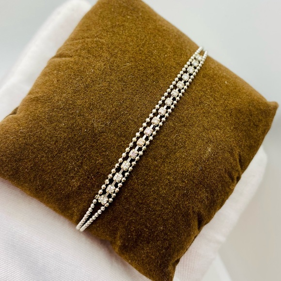 EUC Dainty 18k White Gold Double Strand Bead Pink & White Diamond Bracelet - Picture 6 of 17